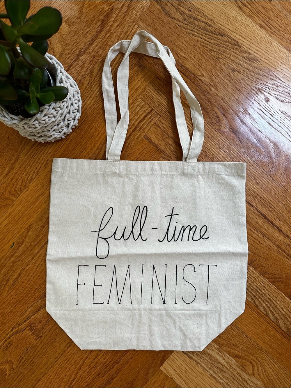Full-Time Feminist Natural Canvas Tote - Statement Shoulder Bag